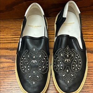 Saint Laurent Black Leather Studded Slip-Ons